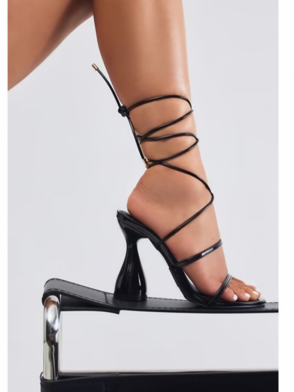 Fashion Nova Black Lace-Up Strappy High Heel Sandals